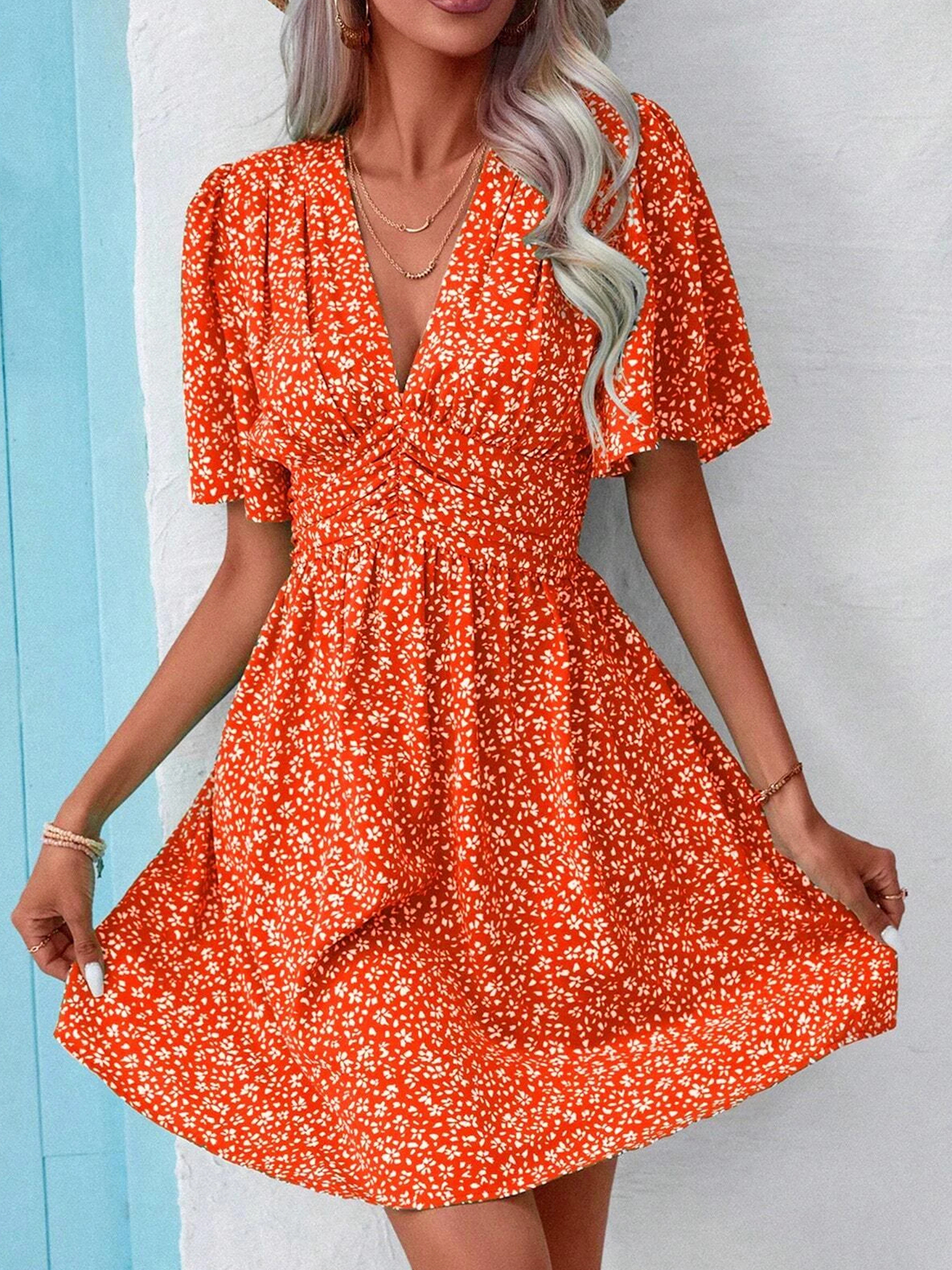 GXZ Women's Sleeveless Wrap Midi Dress with Artistic Print