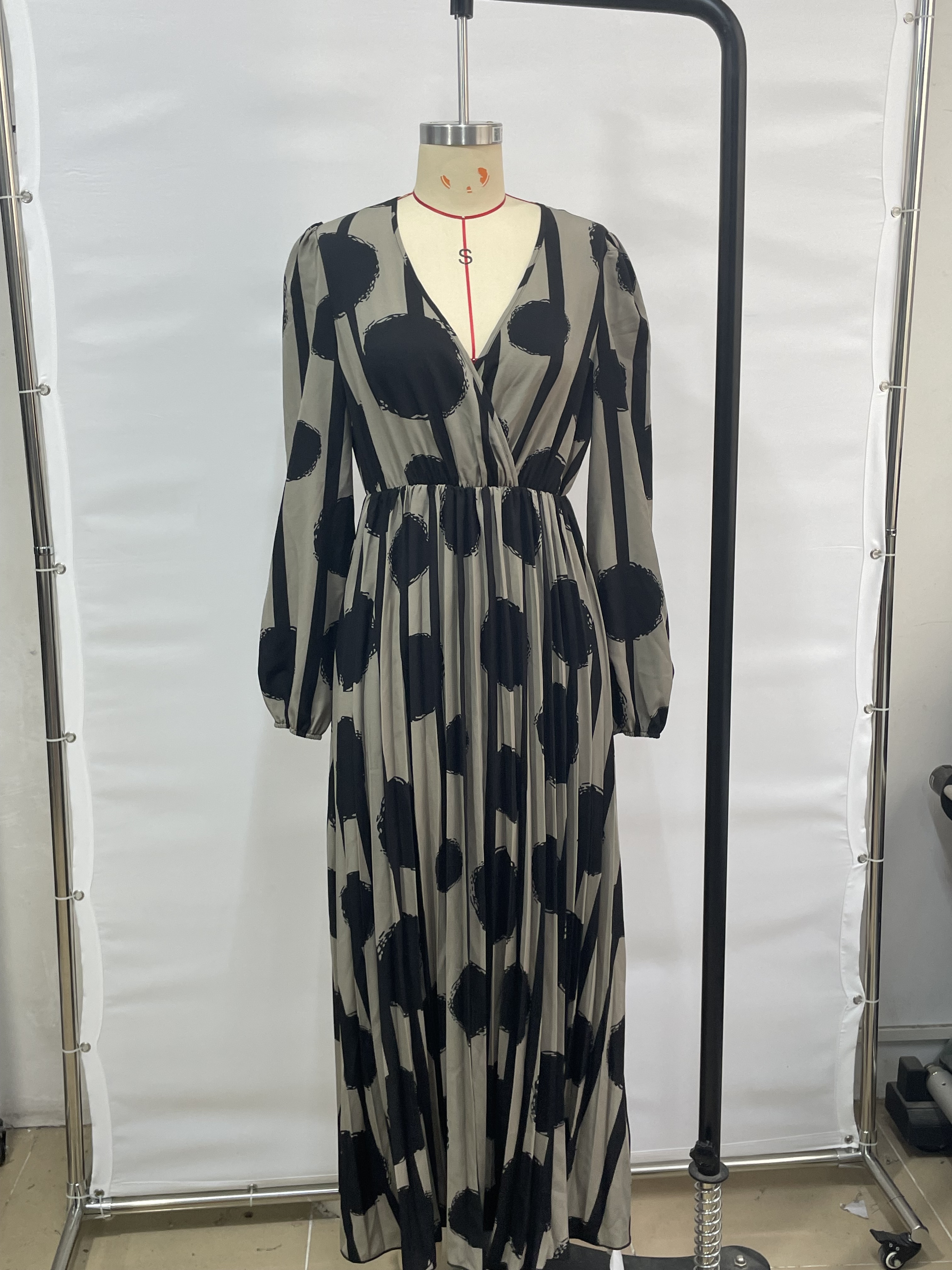 GXZ Black and Gold Polka Dot Stripe Dress