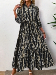 GXZ Patterned Maxi Dress with Collared Neck