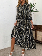 GXZ Patterned Maxi Dress with Collared Neck
