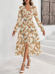 GXZ Floral Long Sleeve Midi Dress