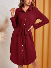 GXZ Women's Long Sleeve Belted Shirt Dress