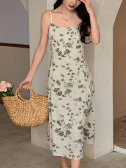 GXZ Floral Spaghetti Strap Midi Dress