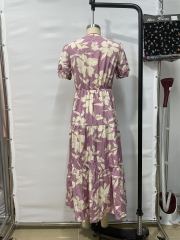 GXZ Women's Floral Cutout Maxi Dress with Puff Sleeves