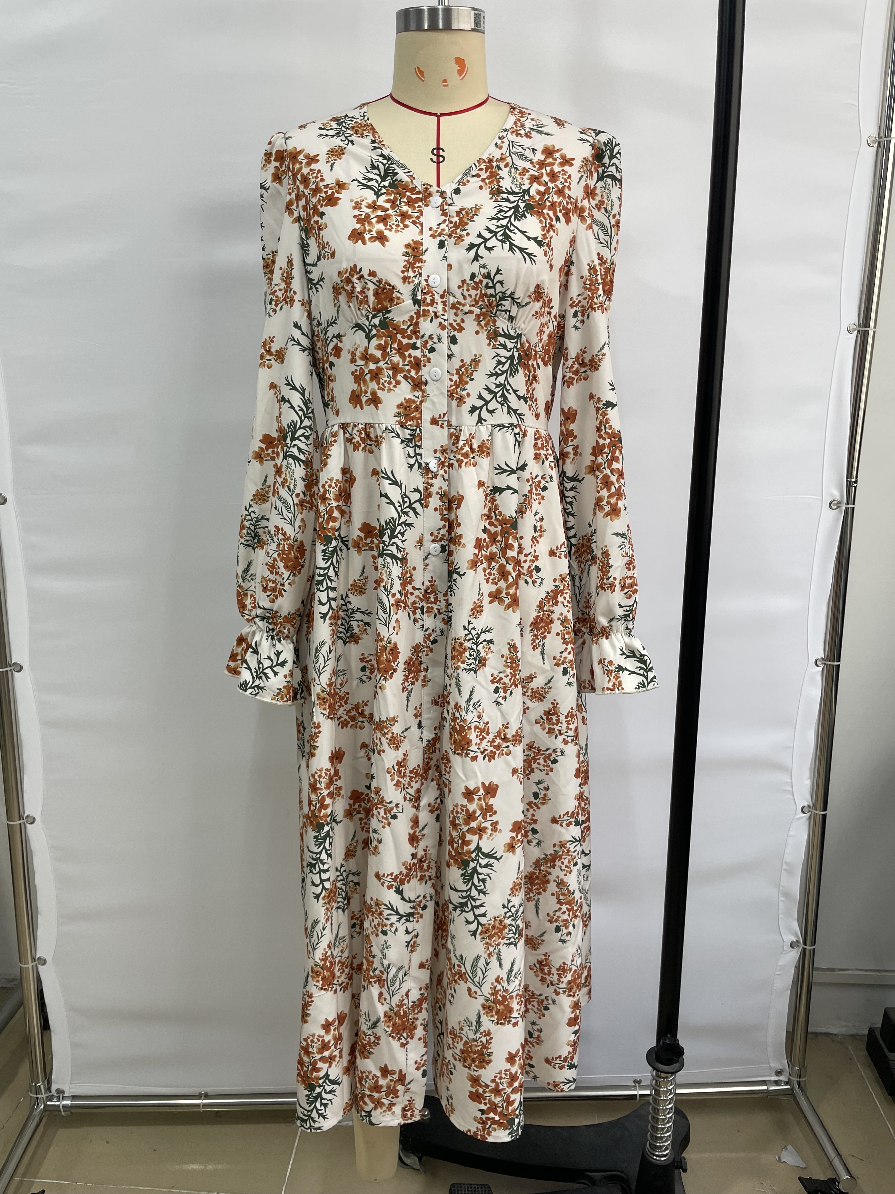 GXZ Floral Long Sleeve Midi Dress