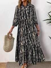 GXZ Patterned Maxi Dress with Collared Neck