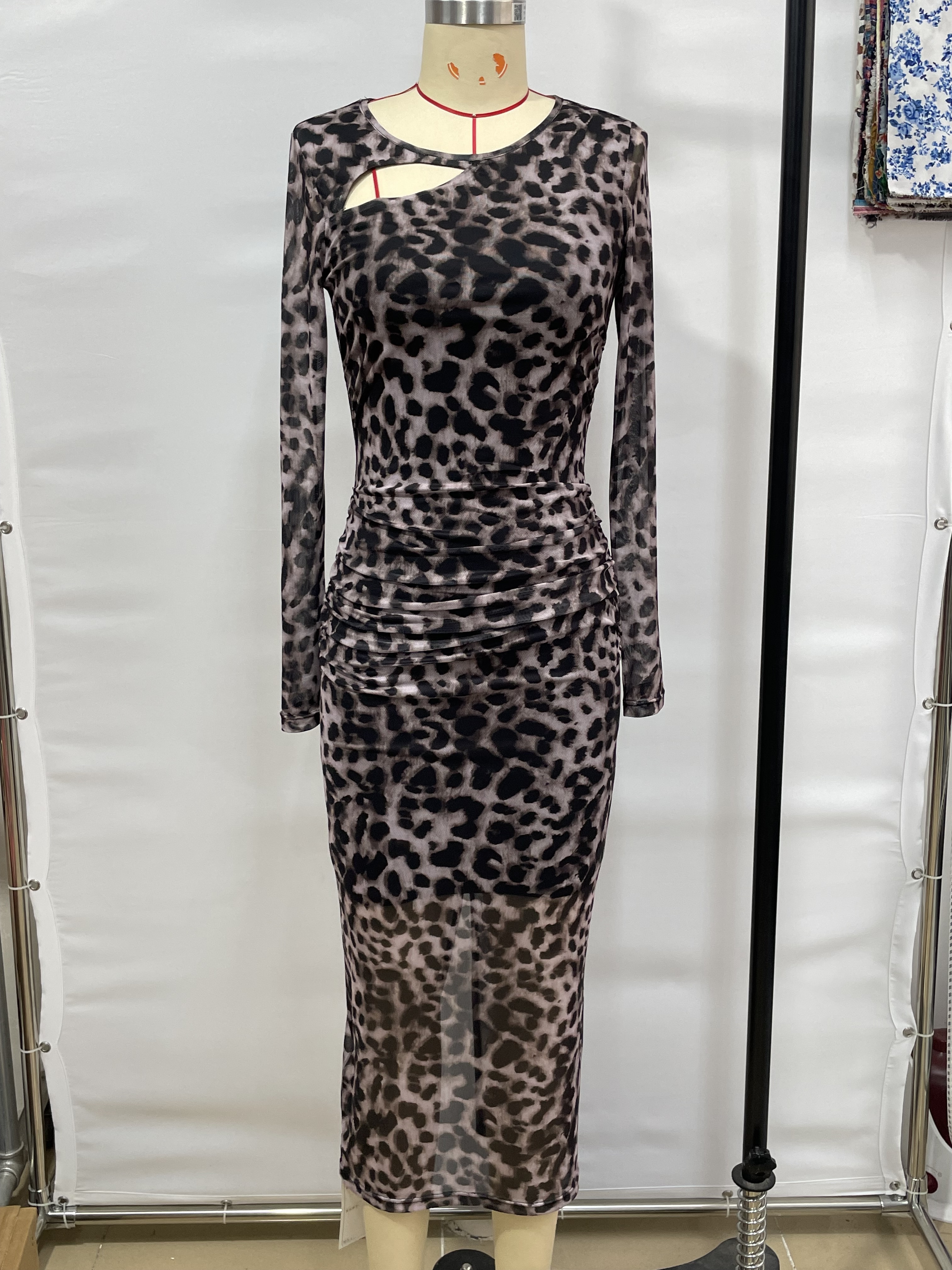 GXZ Leopard Print Bodycon Maxi Dress