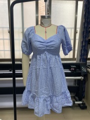 GXZ Women's Gingham Puff Sleeve Mini Dress