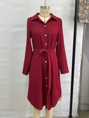 GXZ Women's Long Sleeve Belted Shirt Dress