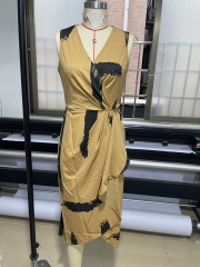 GXZ Women's Sleeveless Wrap Midi Dress with Artistic Print