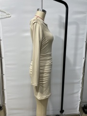 GXZ One-Shoulder Beige Ruched Mini Dress