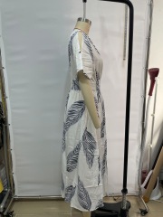 GXZ Women's Cold Shoulder Maxi Dress with Leaf Print