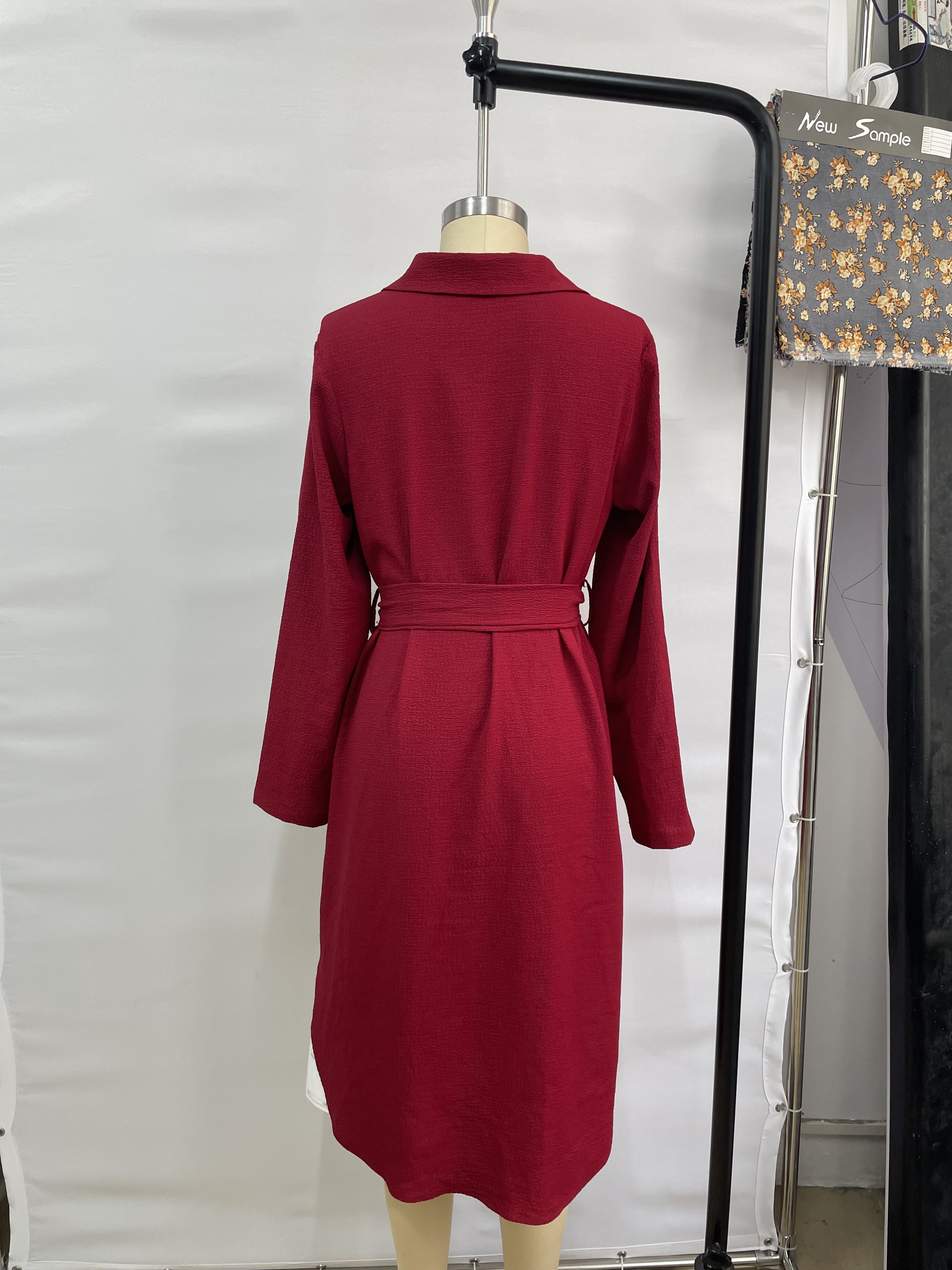 GXZ Women's Long Sleeve Belted Shirt Dress