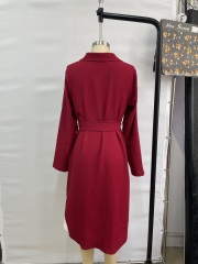 GXZ Women's Long Sleeve Belted Shirt Dress