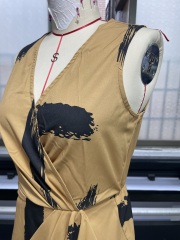 GXZ Women's Sleeveless Wrap Midi Dress with Artistic Print