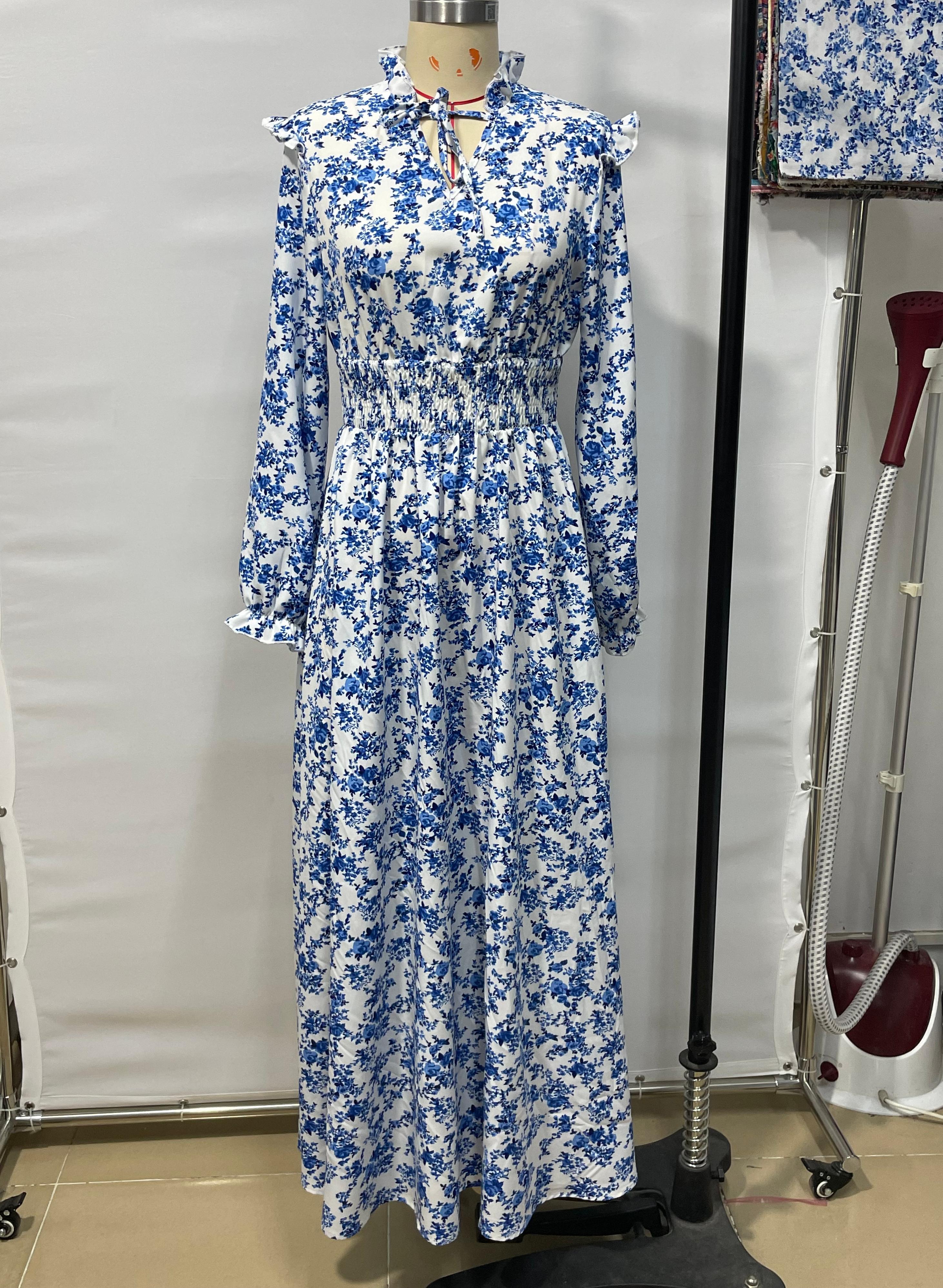 GXZ Floral Long Sleeve Maxi Dress