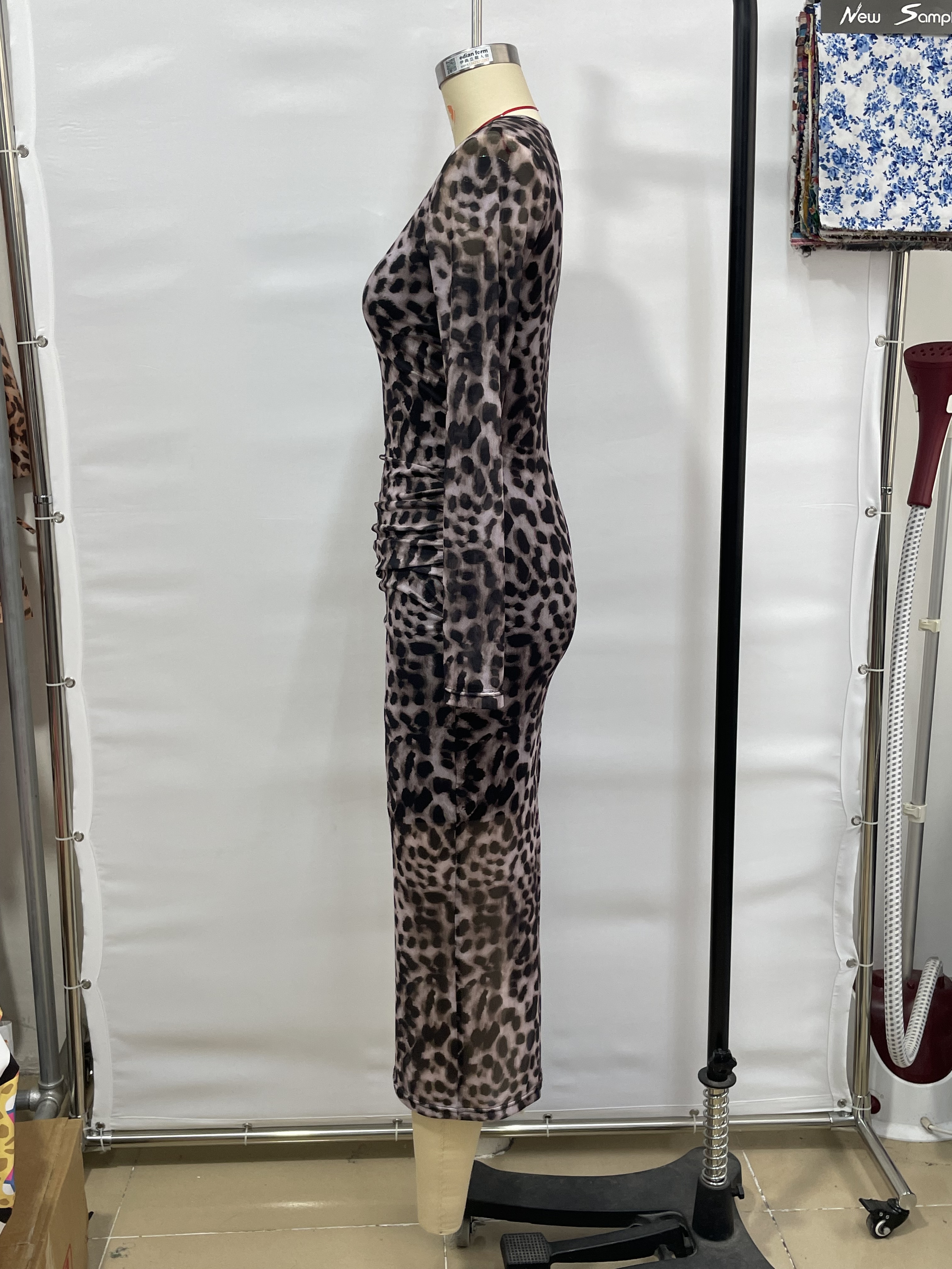 GXZ Leopard Print Bodycon Maxi Dress