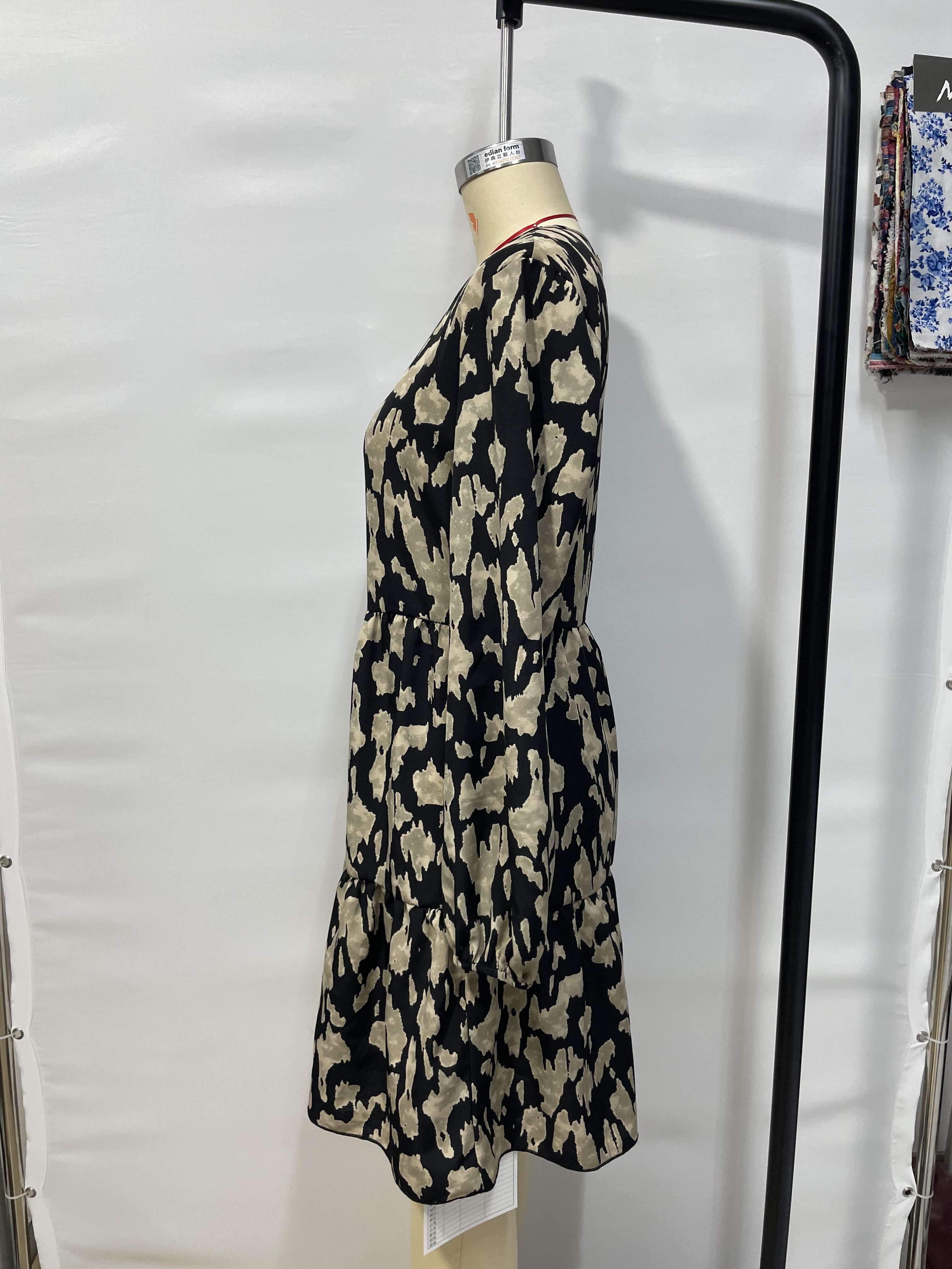 GXZ Women's Animal Print Long Sleeve Tiered Dress