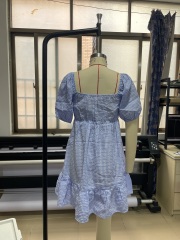 GXZ Women's Gingham Puff Sleeve Mini Dress