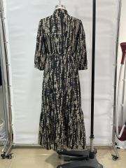 GXZ Patterned Maxi Dress with Collared Neck