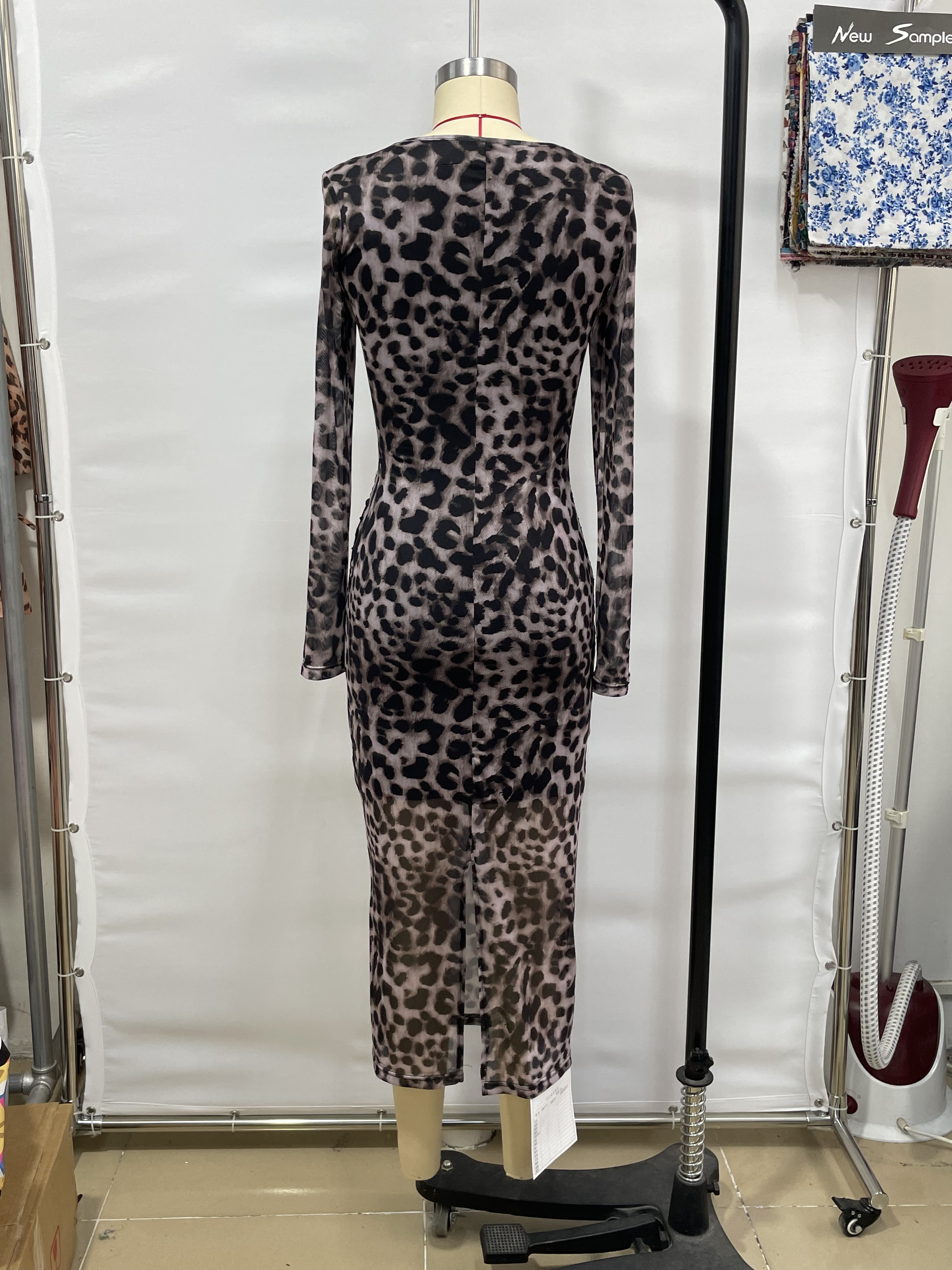 GXZ Leopard Print Bodycon Maxi Dress