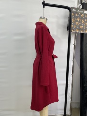 GXZ Women's Long Sleeve Belted Shirt Dress