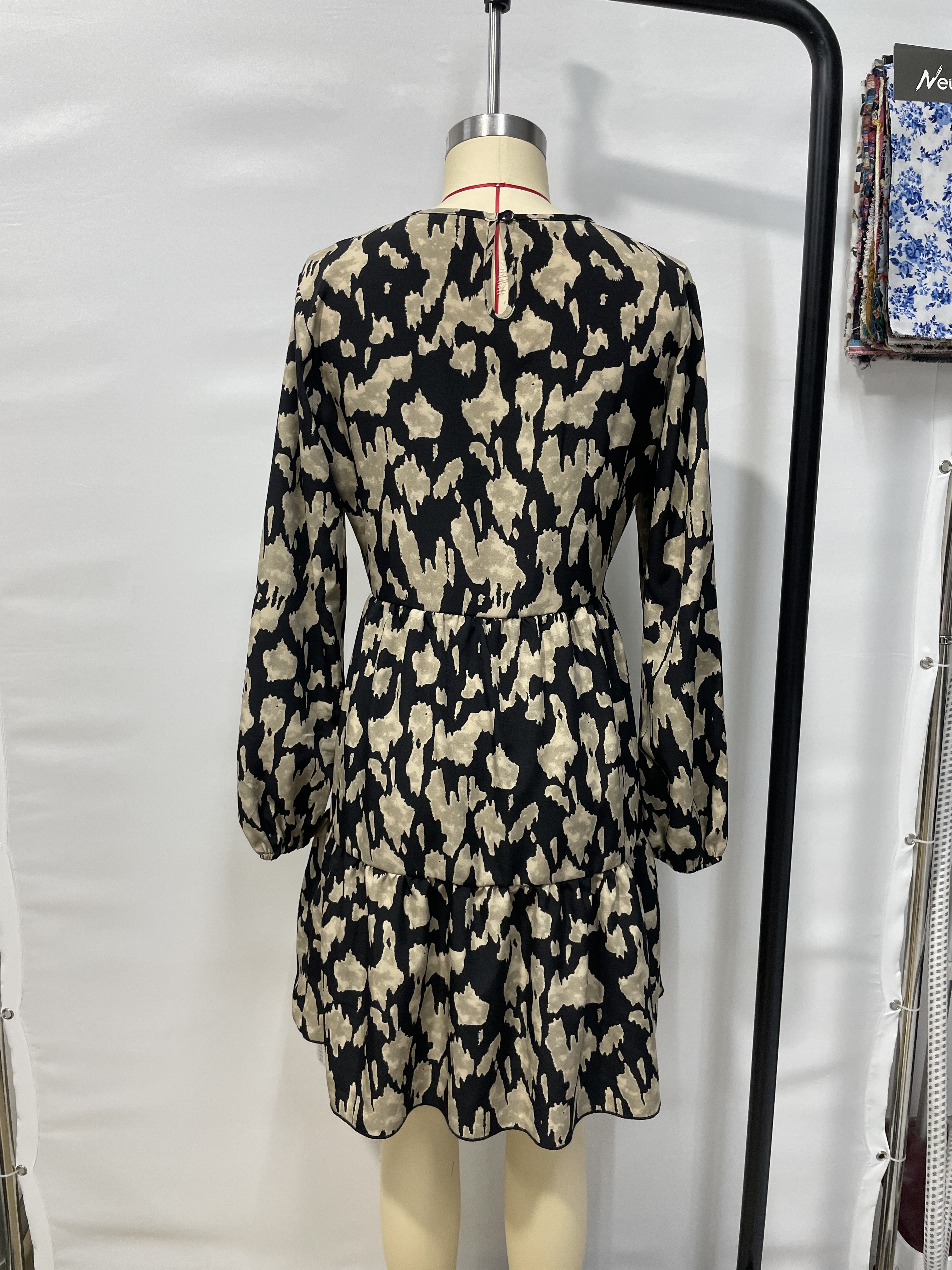 GXZ Women's Animal Print Long Sleeve Tiered Dress