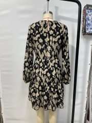 GXZ Women's Animal Print Long Sleeve Tiered Dress