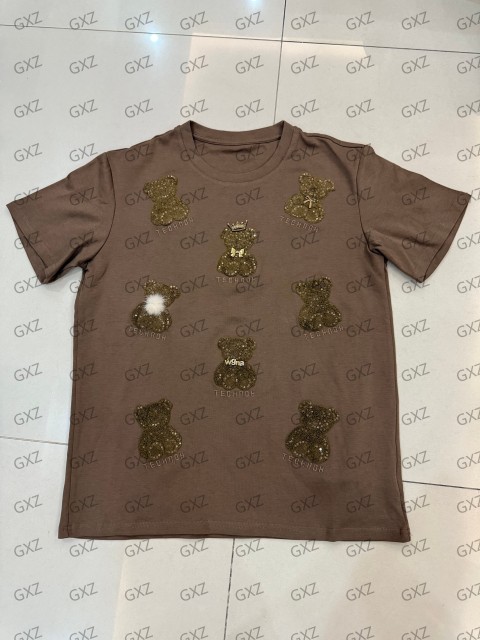 GXZ Women's Brown Teddy Sequin T-Shirt | Trendy Casual Wear for Women