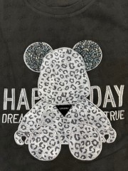 GXZ Women's Black Leopard Teddy Bear T-Shirt | Chic Casual Top