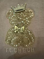 GXZ Women's Brown Teddy Sequin T-Shirt | Trendy Casual Wear for Women