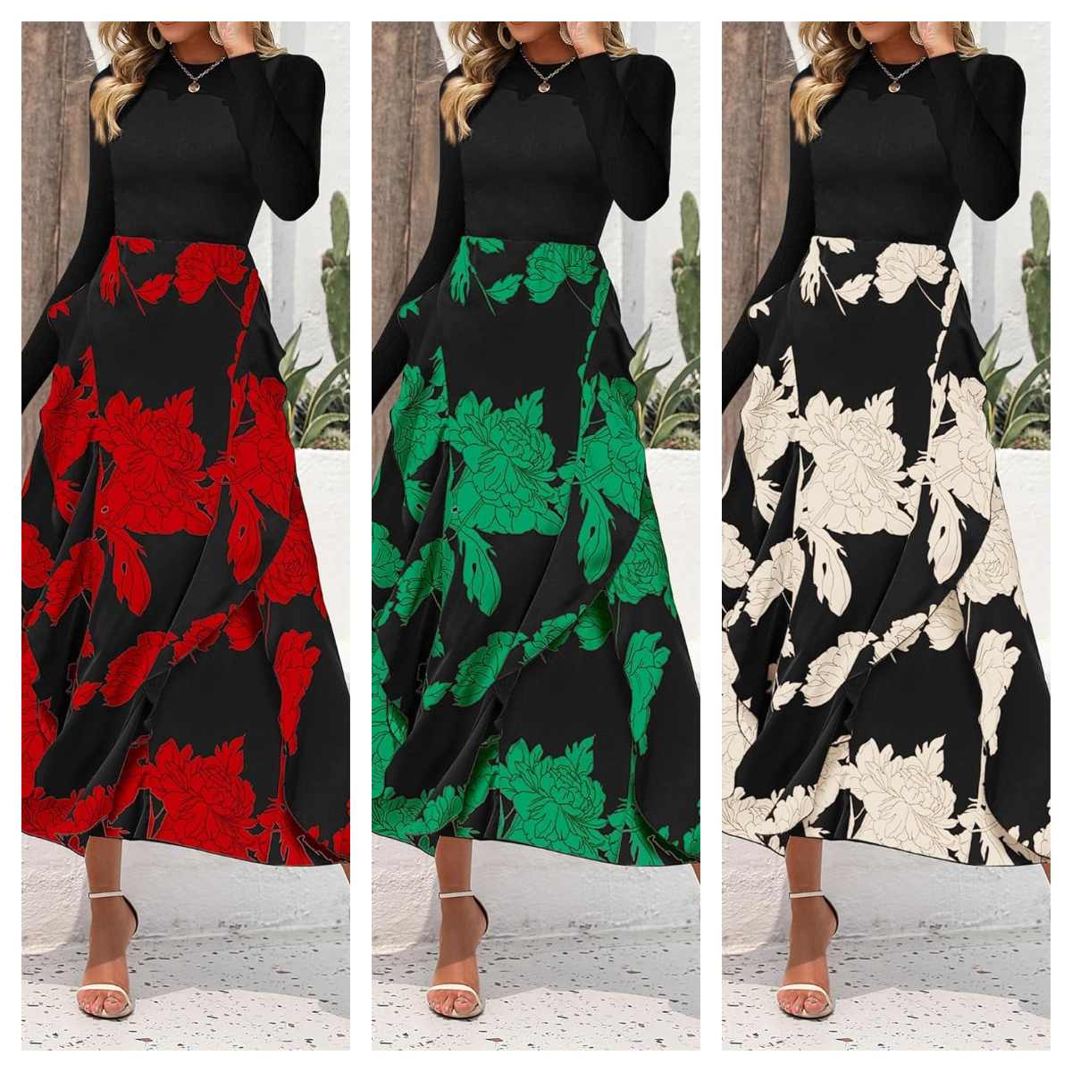 GXZ Women's Long Sleeve Floral Maxi Dress | Elegant Evening Wear