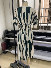 GXZ Women's Abstract Pattern V-Neck Midi Dress | Elegant Casual Wear