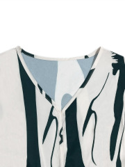 GXZ Women's Abstract Pattern V-Neck Midi Dress | Elegant Casual Wear