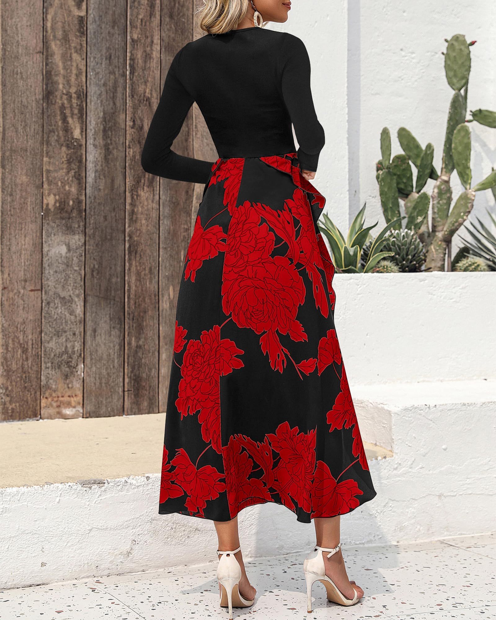 GXZ Women's Long Sleeve Floral Maxi Dress | Elegant Evening Wear