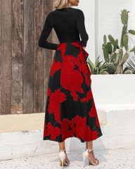 GXZ Women's Long Sleeve Floral Maxi Dress | Elegant Evening Wear