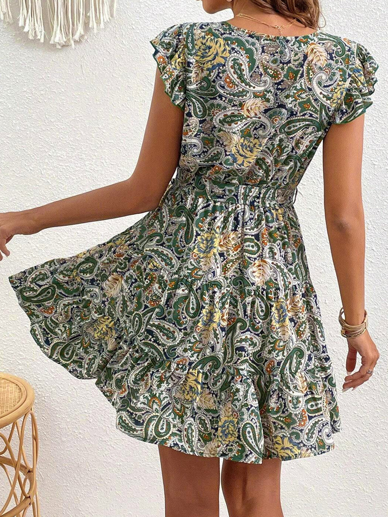 GXZ Women's Paisley Print Ruffled Mini Dress | Boho Chic Summer Dress