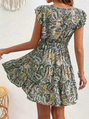 GXZ Women's Paisley Print Ruffled Mini Dress | Boho Chic Summer Dress