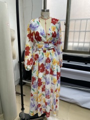 GXZ Women's Floral Maxi Dress with V-Neck | Flowing Elegant Design