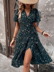 GXZ Women's Floral Wrap Midi Dress | Elegant Casual Summer Dress