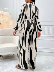 GXZ Women's Abstract Print High-Neck Jumpsuit Elegant Wide-Leg Design