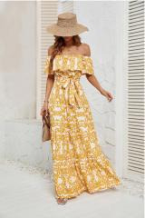 GXZ Women's Off-Shoulder Bohemian Maxi Dress | Summer Beach Style