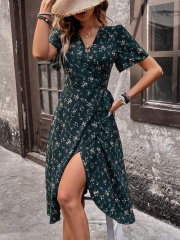 GXZ Women's Floral Wrap Midi Dress | Elegant Casual Summer Dress