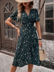 GXZ Women's Floral Wrap Midi Dress | Elegant Casual Summer Dress