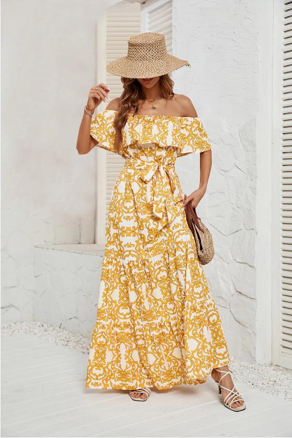 GXZ Women's Off-Shoulder Bohemian Maxi Dress | Summer Beach Style