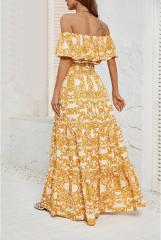 GXZ Women's Off-Shoulder Bohemian Maxi Dress | Summer Beach Style