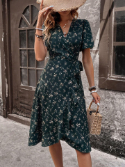 GXZ Women's Floral Wrap Midi Dress | Elegant Casual Summer Dress