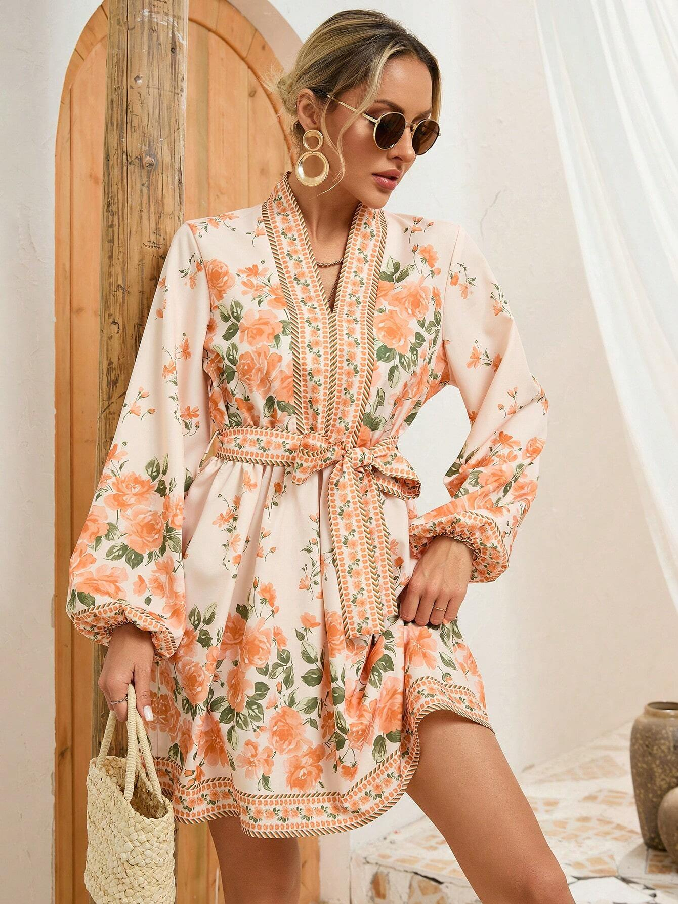 GXZ Women's Floral Boho Mini Dress | Long Sleeve Casual Chic