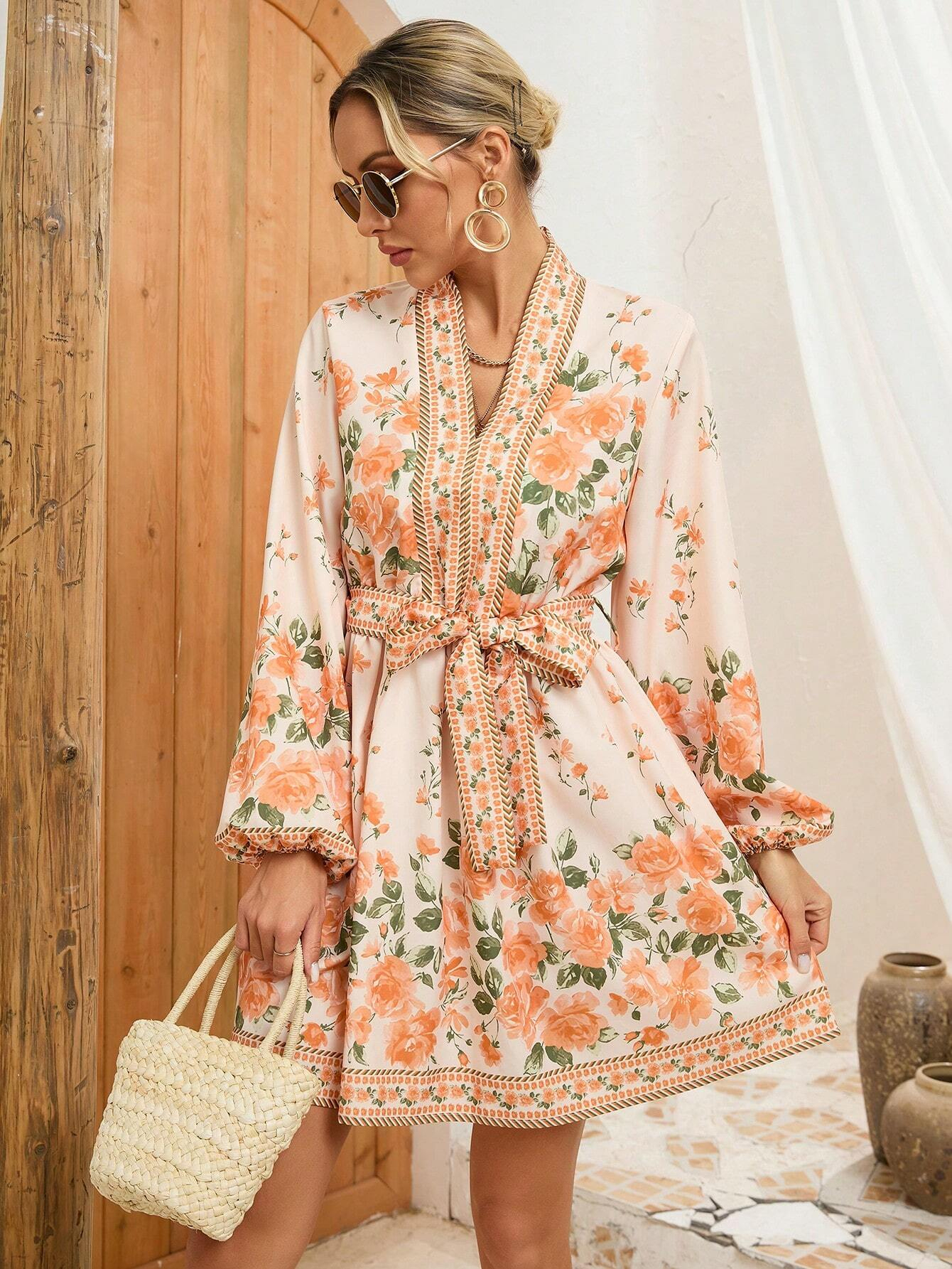 GXZ Women's Floral Boho Mini Dress | Long Sleeve Casual Chic