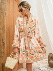 GXZ Women's Floral Boho Mini Dress | Long Sleeve Casual Chic